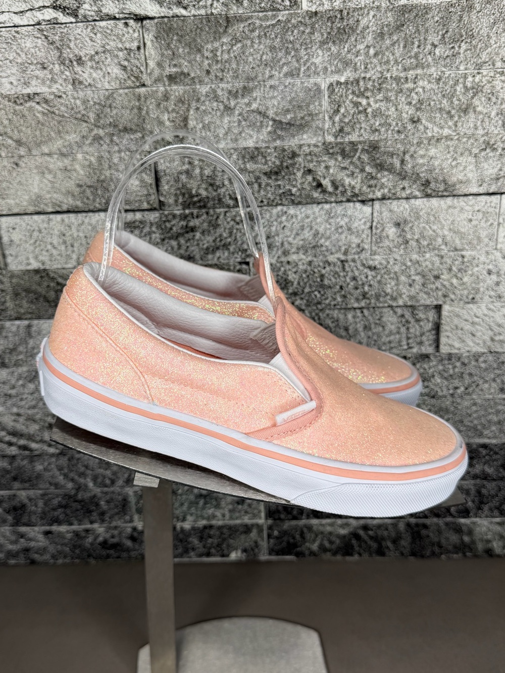 Vans Classic Slip-On Glitter Apricot Nectar Sneakers - Kids 3